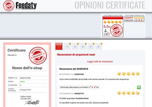 Il sistema di testimonianze e recensioni online Feedaty di Zoorate integrato su un'e-shop NewCart