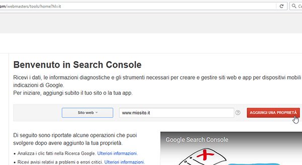 Aggiungere la prioprietà di un sito su Google Search Console 01