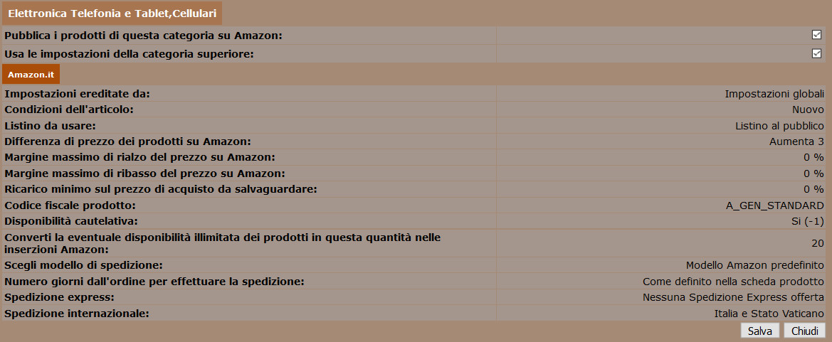 Preferenze di pubblicazione su amazon