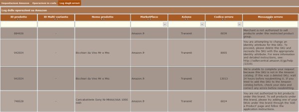 Log degli errori Amazon
