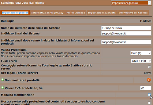 NewCart avviso chiuso per ferie - modalità manutenzione 2