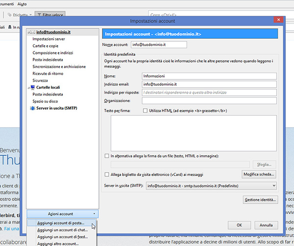 Come configurare un account di posta su Thunderbird 11