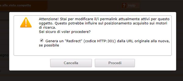 avviso per la modifica della url