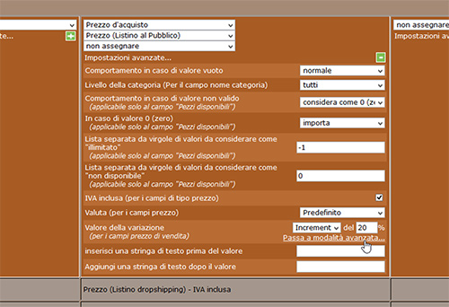 Impostare ricarichi differenti, per fasce di prezzo, nei profili di importazione dati 4