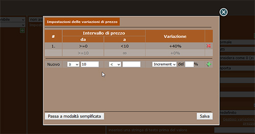 Impostare ricarichi differenti, per fasce di prezzo, nei profili di importazione dati 6