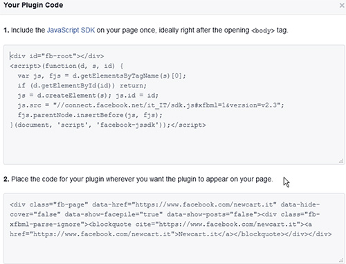 Inserire plugin Facebook in NewCart 

5