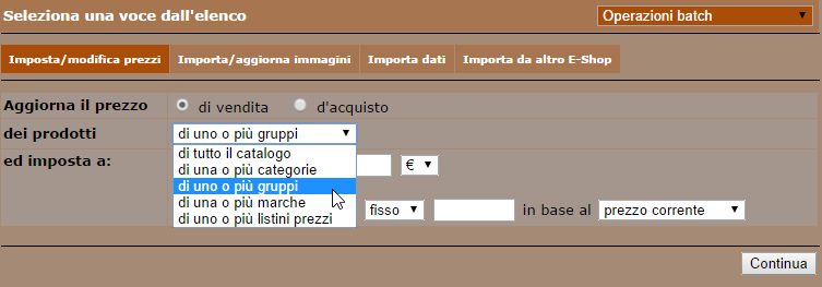 modifica prezzo per gruppo