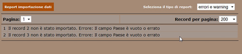 Newcart importazione dati report errori