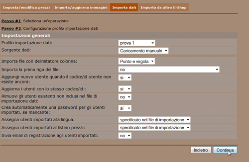 Newcart conferma modifica profilo importato