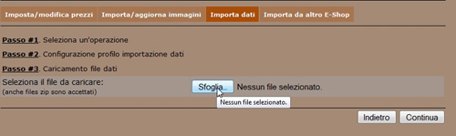 Newcart importa dati sfoglia