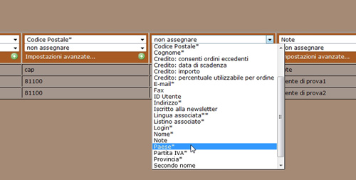 Newcart segli selezione dal menu a tendina