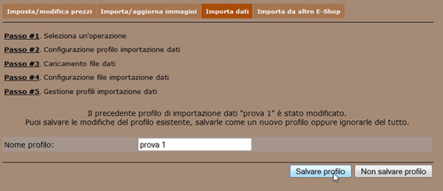 Newcart salva il profilo modificato