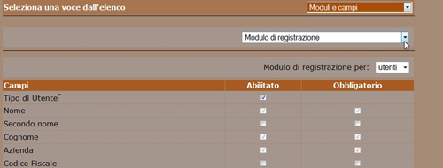 Newcart impostazione modulo di registrazione