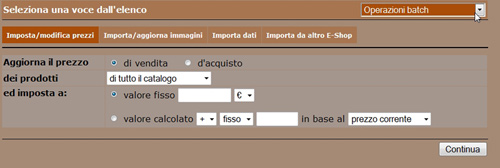 Newcart settaggio operazioni batch