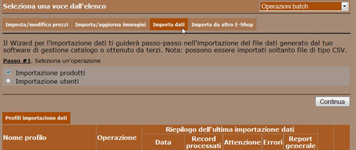 Newcart maschera importazione prodotti