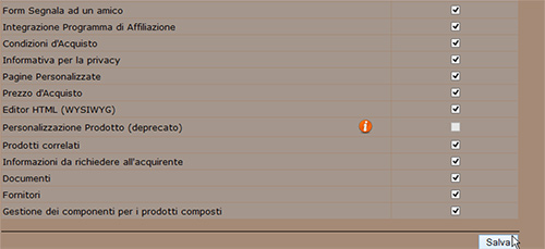 NewCart salvataggio impostazione