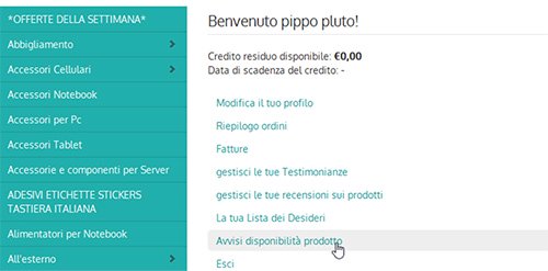 NewCart area clienti