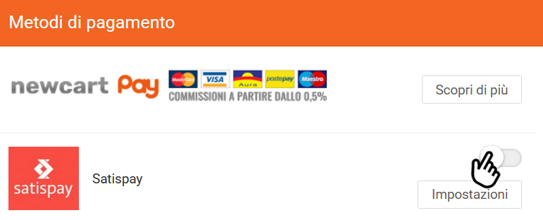 newcart attivare satispay