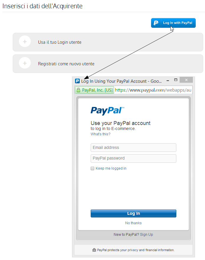 Registrazione con PayPal